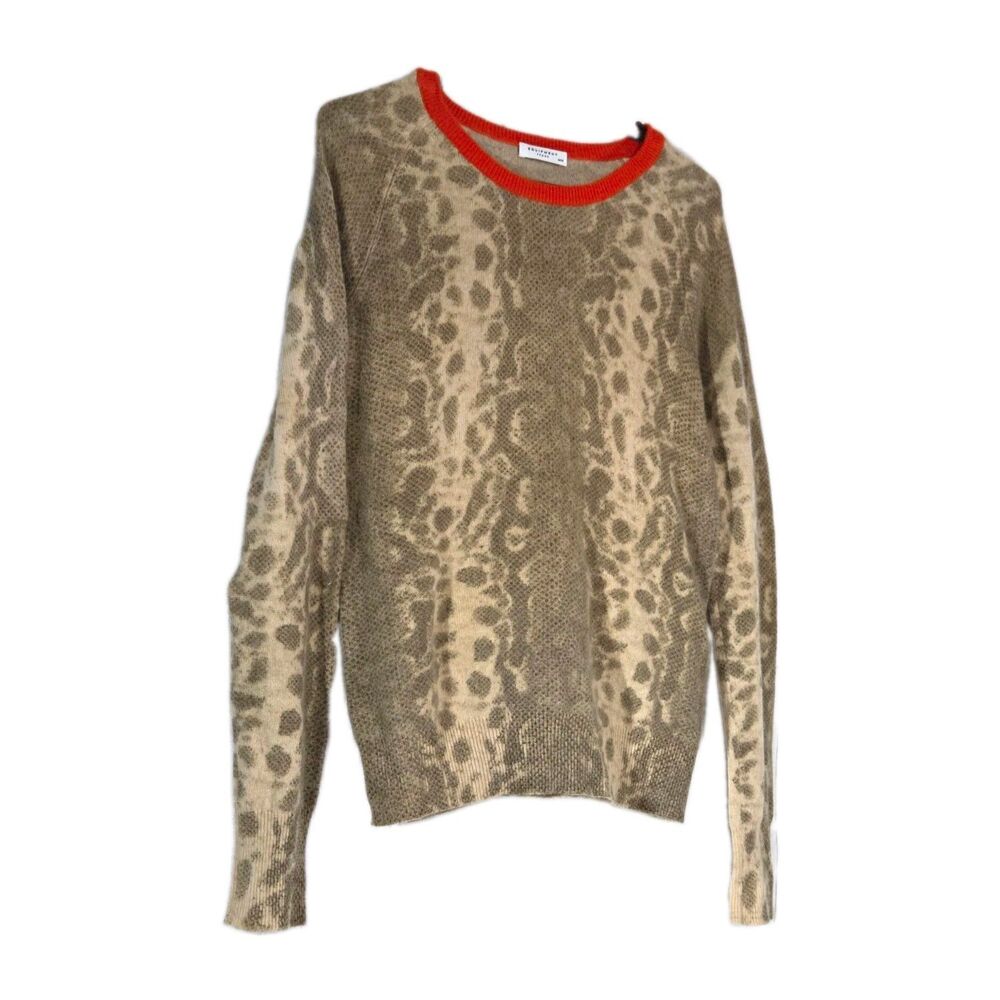 EQUIPMENT FEMME Cashmere Leopard Print Sweater w/ Orange Trim โ Size M